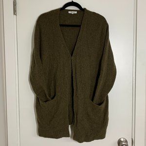 Madewell Wool Alpaca Olive Green Cardigan with Pockets Eyelet Closure Size Small
